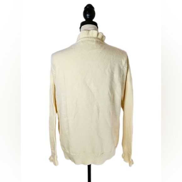 Ecowish Cream Ruffle Pearl & Rhinestone Button Womens Long Sleeve Sweater Size S - Picture 6 of 10